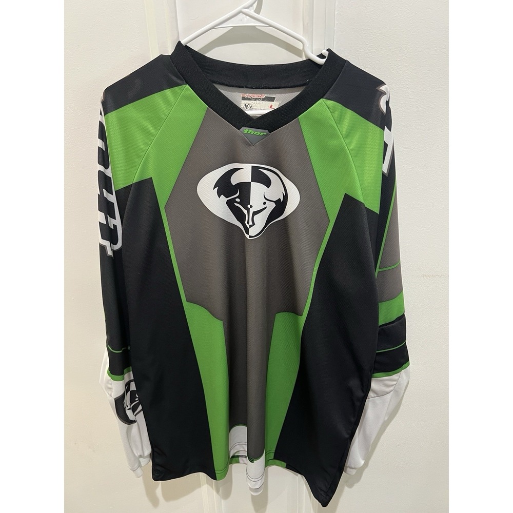 Thor Phase Motocross Jersey Mens Large Green Black Gray MX Dirt Bike Racing